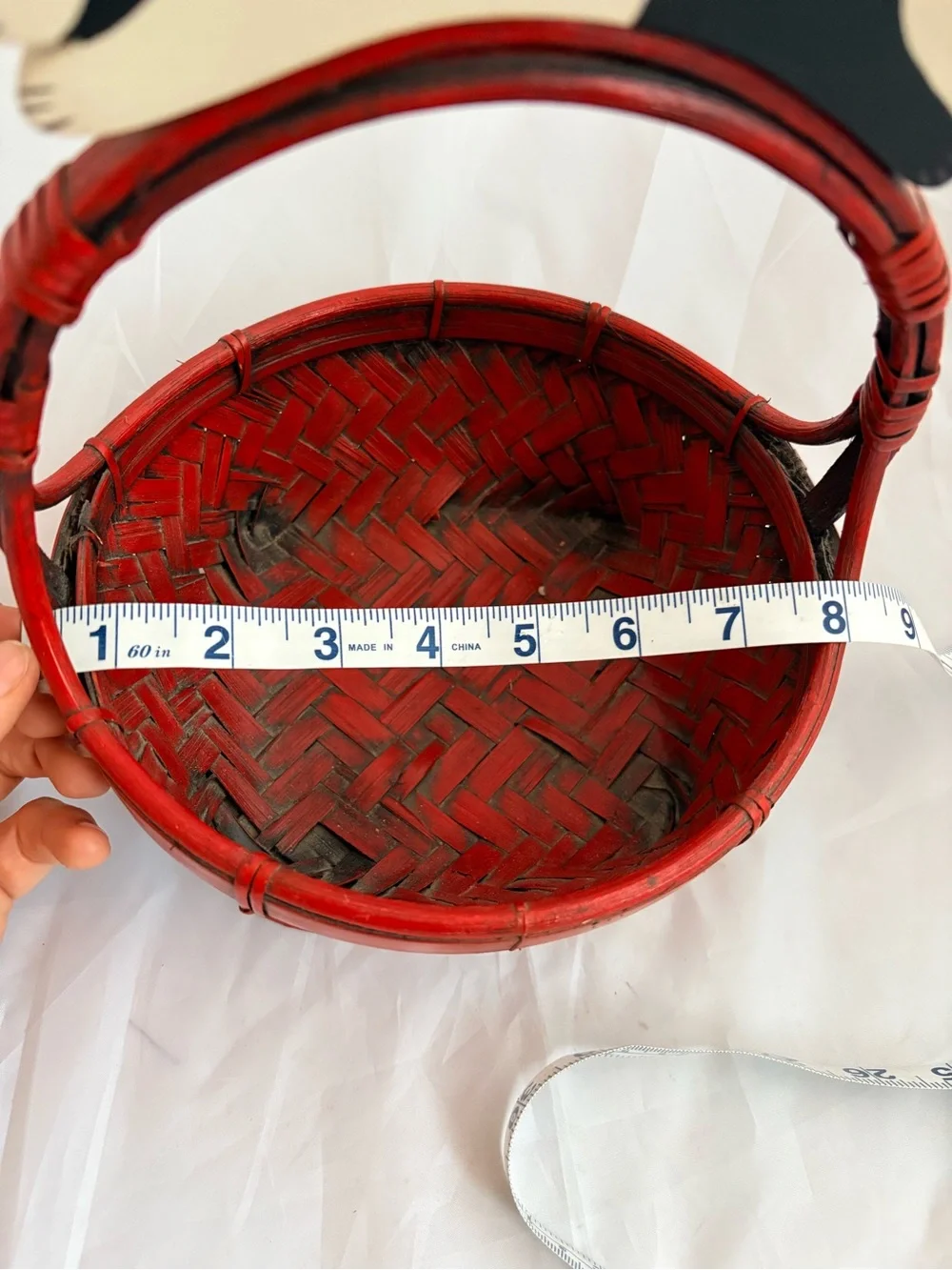 Red Woven Basket with Cat Handle - Home Accents